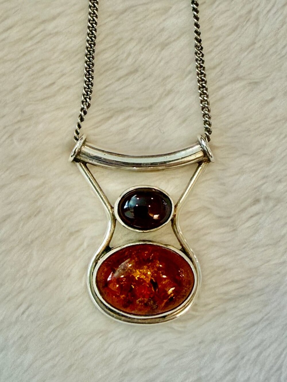 Silver, Amber, and Garnet Pendant